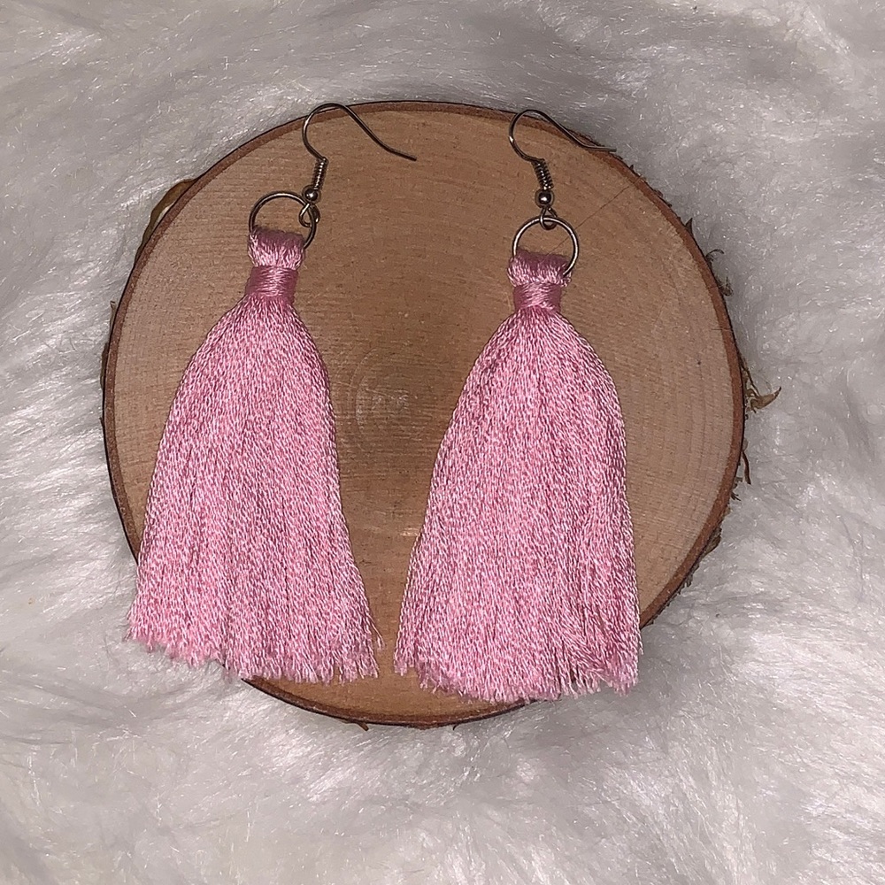 Tassel Drop Earrings in Very Light Cranberry Color